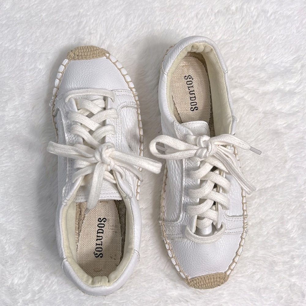 Soludos Sneakerdrille Lace Up Espadrille Leather Sneaker size 6 White - Picture 6 of 8